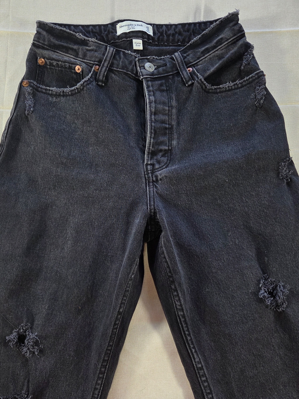 Abercrombie Curve Love Dad High Rise Distressed Black Jeans 25